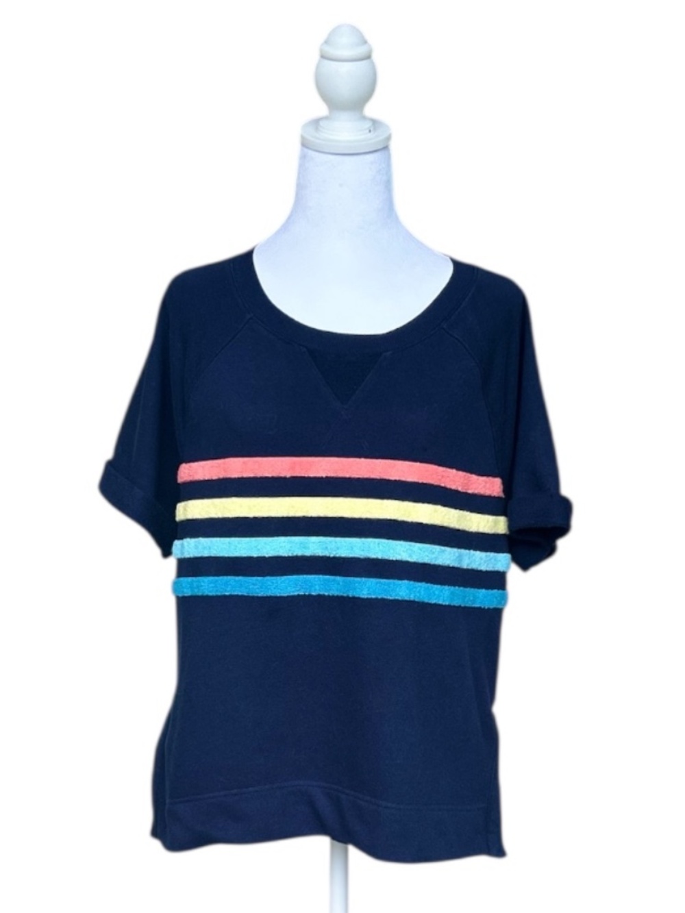 Lou & Grey Navy Striped Short Sleeve Sweatshirt-Size M